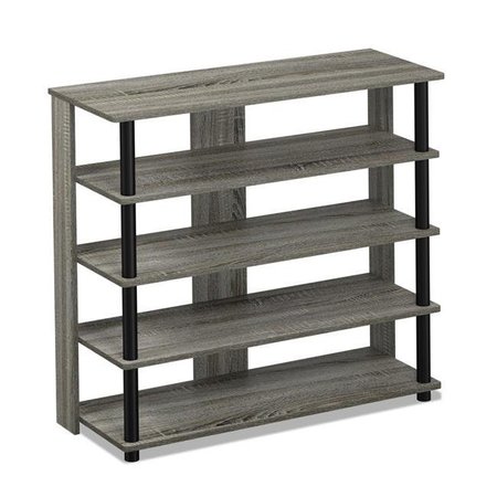 FURINNO Furinno 17081GYW-BK Turn-N-Tube 5 Tier Wide Shoe Rack; French Oak Grey & Black 17081GYW/BK